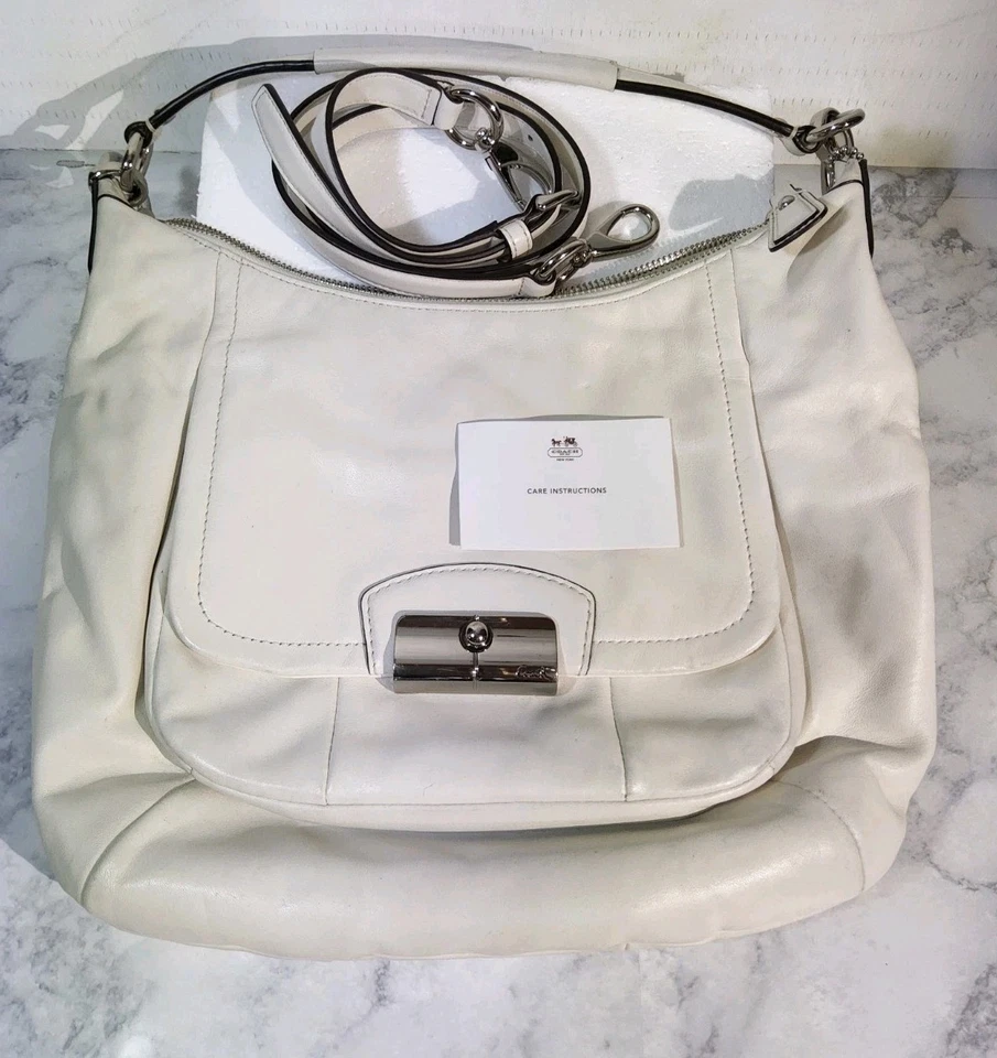 Bandolera Coach Kristin F22306 Cuero Blanco Marfil Hobo Bolso Elegante Cierre de Cartera Foto 1 de 4