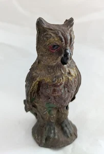 Antique Cold Painted Lead Owl Figure ~ Bird Ornament ~ Nuremberg Lead - Picture 1 of 5