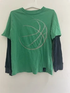 GapKids Boys 2-In-1 Basketball Graphic 100% Cotton Long Sleeve Shirt Green S 6-7 - Picture 1 of 8