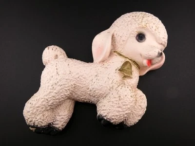 Vintage Pink Chalkware Lamb Sheep Wall Plaque Baby Nursery Decoration MCM 1950s - Image 1 of 4