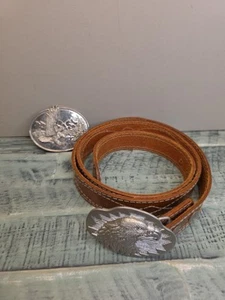 Vintage Women's Leather Belt with 2 Eagle Buckles, Western Bohemian Style - Picture 1 of 9