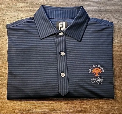 NWOT FootJoy Polo Shirt Mens Medium Navy Blue Kiawah Ocean Course Golf Stripes - Image 1 of 4