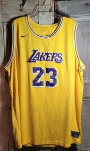 Sz 6XL Nike LeBron James Los Angeles Lakers Gold NBA Official Jersey #23 - Picture 1 of 8