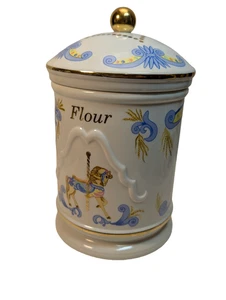 LENOX Carousel Flour Canister w/ Lid, Horse, White w/ Blue & Gold Accents, VG - Picture 1 of 22