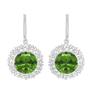 Art Deco Inspired Round Peridot 925 Sterling Silver Women Dangle Earrings - Picture 1 of 3
