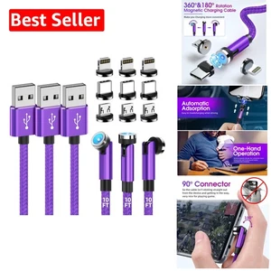 Magnetic Charging Cable 3-Pack [10FT] - 540° Rotating & Fast Charging - Purple - Picture 1 of 9