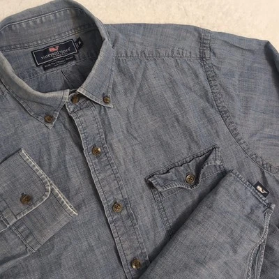 Vineyard Vines Shirt Mens Med Blue Chambray Slim Fit Crosby Pocket - Image 1 of 4