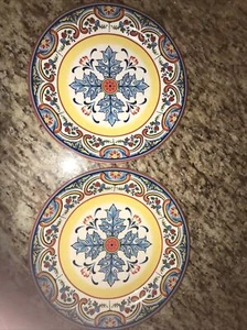 Vintage Euro Ceramica Zanzibar Salad Plates 8.75" Blue Floral Leaf Round Lot 2 - Picture 1 of 5