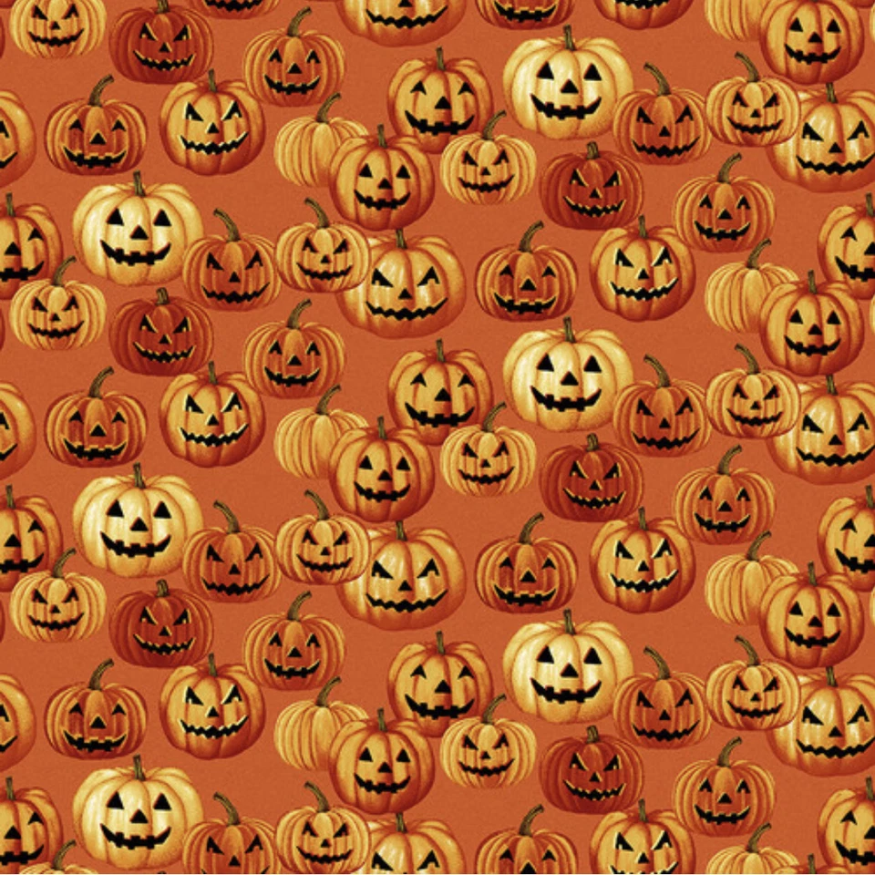 Tela de calabaza Henry Glass Haunted Village Jack-O-Lantern por yarda Foto 1 de 1