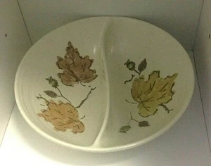 Cuenco de servir dividido redondo vintage METLOX Poppytrail Woodland Gold 9", como nuevo - Imagen 1 de 7