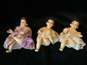 set of 3 18th century Style Baby Jesus Santo Cherub Polychrome Figures (AS IS) - Picture 1 of 12