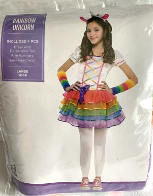 Rainbow Unicorn New in Package 4-Piece Set Halloween Costume Girls Size L 12-14 - Image 1 of 4