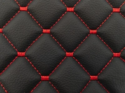 leatherette Fabric Foam Quilted BLACK - RED Car Seat Upholstery Foto 1 de 4
