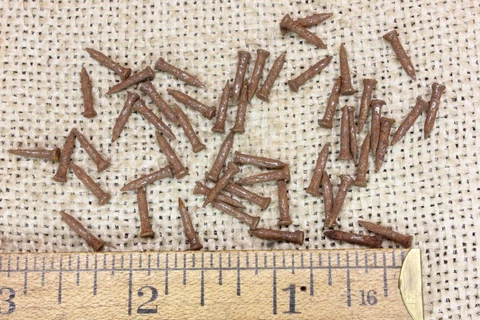Old Wire Clinching Shoe Nails 50 Tacks Pins 3/8” Brads Vintage Antique Rusty Cover