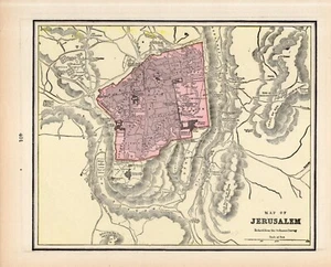 1894 Antique JERUSALEM Map George Cram Atlas Map of Jerusalem Wall Decor #1855 - Picture 1 of 3
