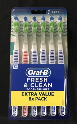 Oral-B Fresh & Clean Soft Toothbrushes Extra Value 6x Pack ~ New - Image 1 of 2