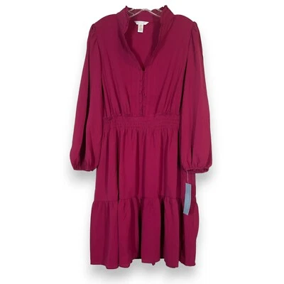 Vestido London Times 14 W color rosa rojo baya en capas cuello en V Foto 1 de 4