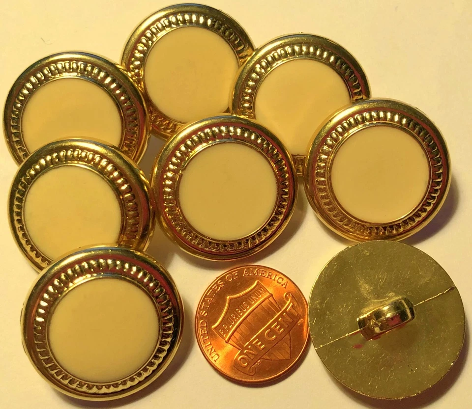 8 Large Shiny Gold Tone & Cream Plastic Shank Buttons 1" 25mm 10154 - Image 1 of 1