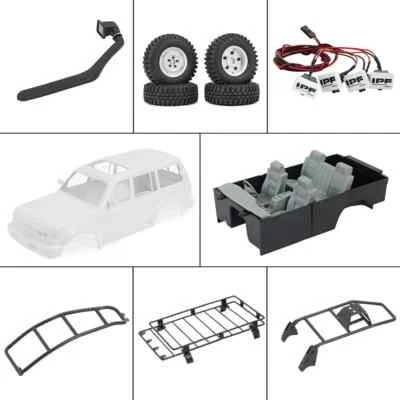 1/10 Scale RC Body Mount Roof Rack Carrier Snorkel LED Lamp Light for TRX4 SCX10 - Image 1 of 4