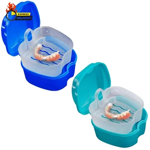2 Pack Colors Denture Bath Case Cup Box Holder Storage Soak Container with Strai - Picture 1 of 12