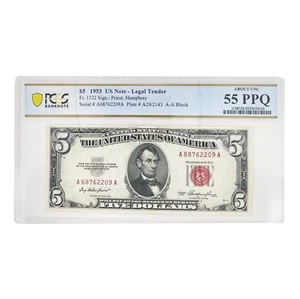 PCGS ABOUT UNC 55 PPQ 1953 $5 Silver Certificate Fr. 1532 - Five Dollar Note - Picture 1 of 2