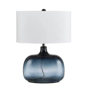 CAL Lighting Table Lamp w/ White Shade 24.25" Bedside Round Glass Navy Blue - Picture 1 of 2