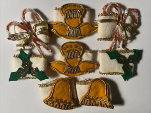 Vtg lot 8 SEQUINS Felt CHENILLE Christmas NAPKIN RINGS holders Festive - Picture 1 of 11