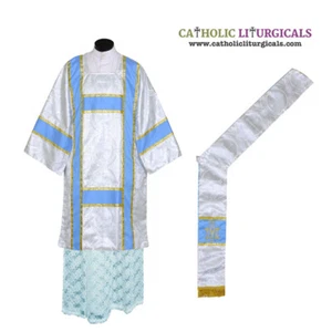 NEW American Dalmatic Metallic Silver vestment with Deacon's stole, Chasuble - Picture 1 of 1