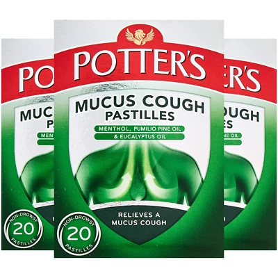 Potter's Mucus - Potters Menthol Cough & Cold Non Drowsy - 20 Pastilles - 3 PACK