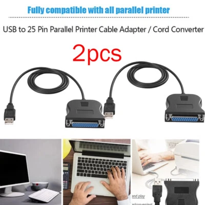 2Pcs New USB to IEEE 1284 DB25 25-Pin Parallel Printer Female Adapter Cable Cord - Image 1 of 4