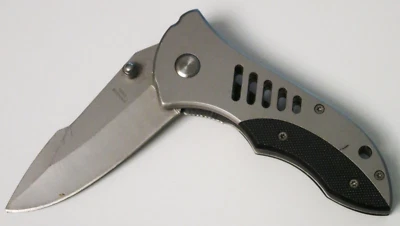 Folding 3" Blade Pocket Knife Modern Satin Stainless Steel Black & Silver Handle - Image 1 of 4