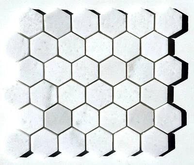 Carrara Blanco 2" Hexágono Brillante Mármol Mosaico Pared Piso Azulejo Salpicadero Baño Foto 1 de 4