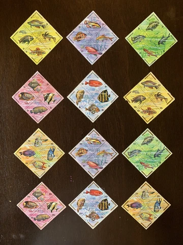 1974 BURUNDI FISH STAMPS #449-54, C207-12 BLOCKS SET Cover