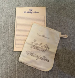 The Waldorf Astoria Note Pad & Peacock Alley Restaurant Shoe Cleaner Lot - Picture 1 of 5