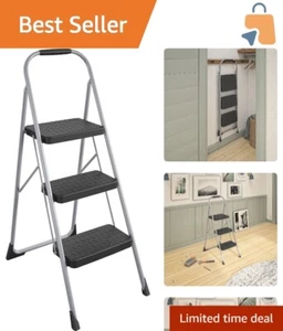 Secure Three-Step Folding Stool with Rubber Hand Grip for Easy Household Access - Picture 1 of 10