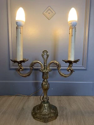 Chandelier Bronze Électrifié 2 Feux - Ancien  - Photo 1/4