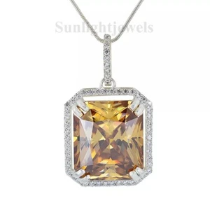 RARE 14.80 Ct Certified Champagne Treated Diamond Solitaire Pendant 925 Silver - Picture 1 of 7