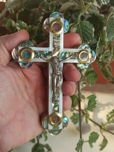 Cross Crucifix Wall Olive Wood Mother of Pearl Handmade Jerusalem Holy land - Picture 1 of 8