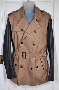 Vintage River Island uomo corto Mac taglia L cotone cerato pelle maniche cintura - Foto 1 di 13