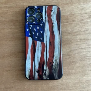 iPhone NEW 14 pro max American flag wood themed silicone case - Picture 1 of 9