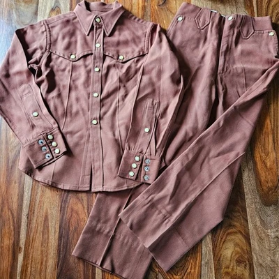 Vintage 60s Wool Gabardine Childrens Kids Boys Western Suit Pearl Snap Size 6 - Image 1 of 4