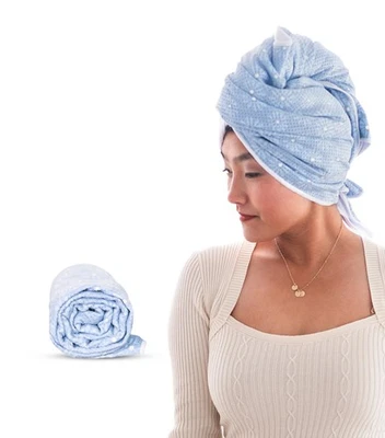 Blue Flower Microfiber Hair Towel Wrap, Anti-Frizz, Fast Drying Turban - Image 1 of 4