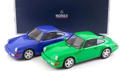 1:18 NOREV Porsche 911 964 Carrera 4 Coupè Set 2 Pezzi Maritim Blu + Signal Gree - Immagine 1 di 4