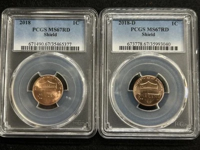 2018 Philadelphia And Denver Lincoln Shield Cents  PCGS MS67RD - Image 1 of 4