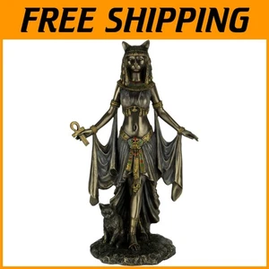 Traditional 10" Tall Bastet Bronze Goddess Statue - Ideal Father's Day Gift - Picture 1 of 6