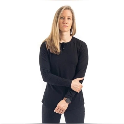 Camiseta Top Camiseta Alpha Forward AFWD Henley Negra Manga Larga Unisex Talla Grande Foto 1 de 4