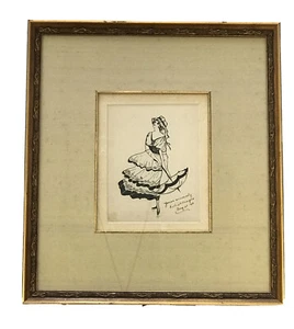 Vintage 1918 Flapper Woman Pen & Ink Sketch Drawing Artist Arthur Mayne Signed - Picture 1 of 6