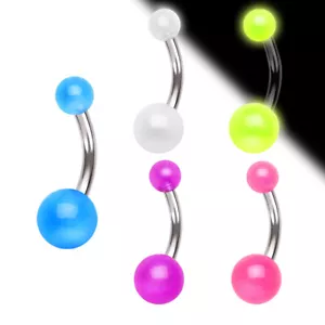 316L Surgical Steel Belly Button Ring with Two Glow in the Dark Balls - Picture 1 of 3