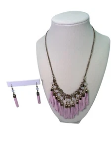 10,5" Rosa Kristall Plexiglas Quaste Kronleuchter Landebahn Halskette und Ohrringe - Bild 1 von 12