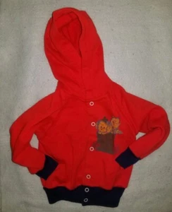 Con capucha roja vintage manga larga para niños talla 2T-3T sin etiqueta botones - Imagen 1 de 3